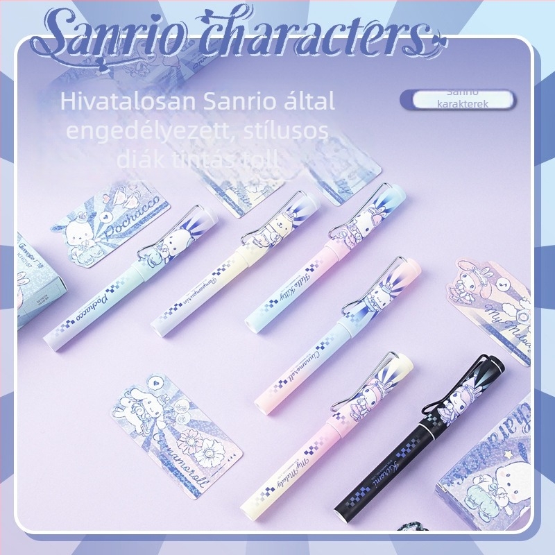 Guangbo Sanrio Blind Box toll F-típusú hegyelekkel, kék tinta, tintatartó, 12 darabos doboz, tartalmaz könyvjelzőt
