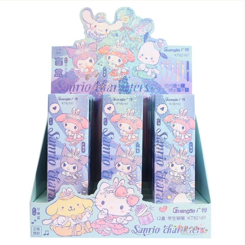Guangbo Sanrio Blind Box toll F-típusú hegyelekkel, kék tinta, tintatartó, 12 darabos doboz, tartalmaz könyvjelzőt