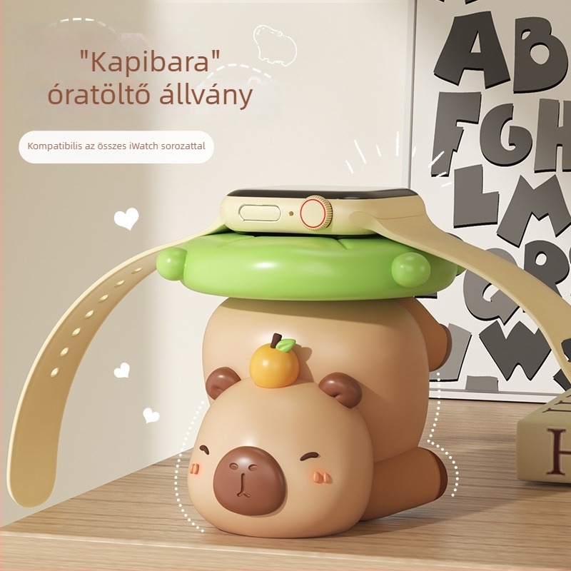 Gyanta kapibara — asztali rendező krémes stílusú dekoratív darab és óra töltőállvánnyal