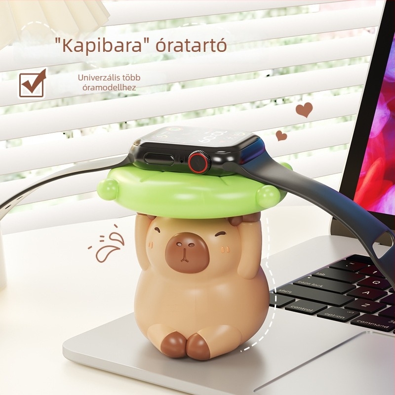 Gyanta kapibara — asztali rendező krémes stílusú dekoratív darab és óra töltőállvánnyal