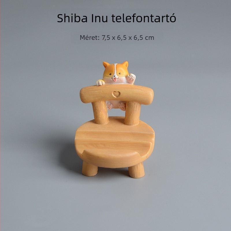 Rajzolt aranyos macska és Shiba Inu – telefon- és tabletatartó asztali díszfigura