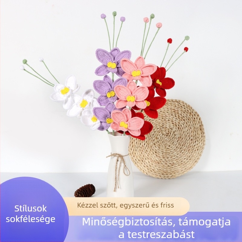 Kézzel kötött gyapjú virágok: Phalaenopsis orchidea, művirág dekorációhoz