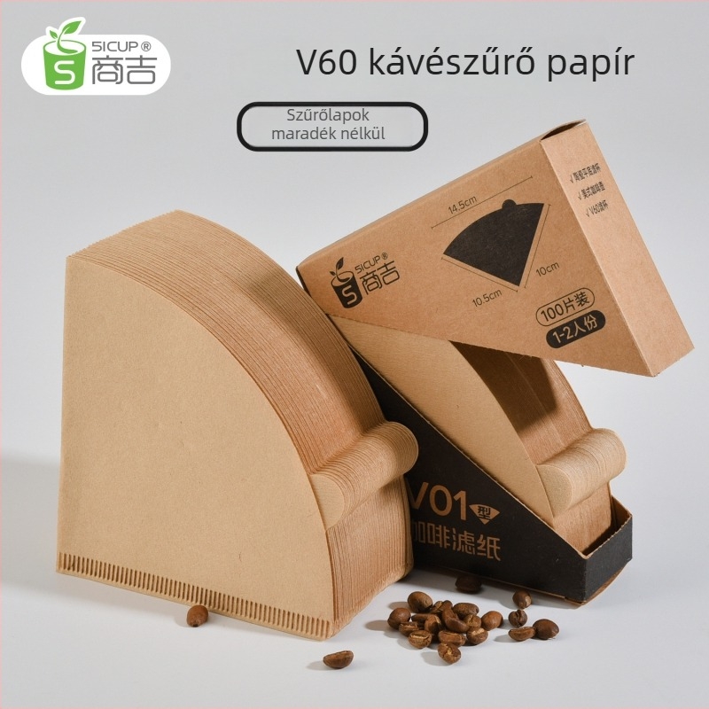 V60 kúp kávéfilterpapír, természetes szín, 100 lap otthoni használatra