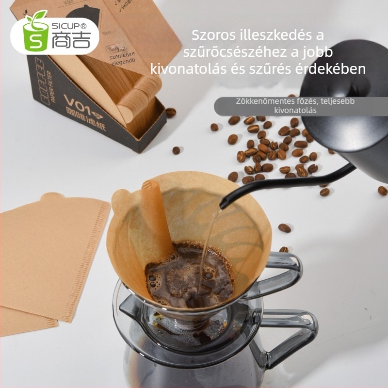 V60 kúp kávéfilterpapír, természetes szín, 100 lap otthoni használatra