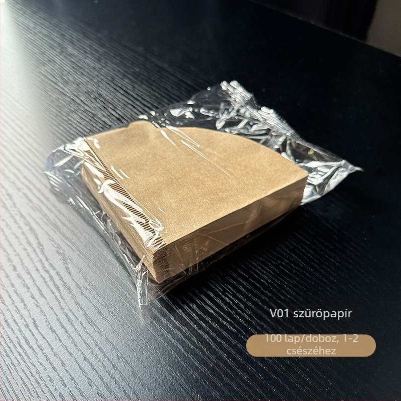 Kávéfilterpapír, konuszos alakú, nyers fa cellulózból, amerikai stílusú pour-overhez, csepegtetős szűrés, V01/02, dobozban, 50/100 lap