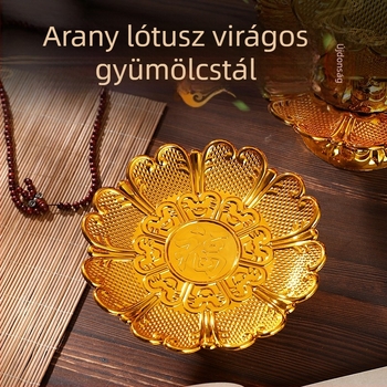 Arany lótusz virággal és Fu jelképpel, műanyag gyümölcstál, otthoni használatra