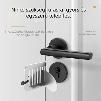Hordozható ajtó stopper és zár, rozsdamentes acél, gyöngyházfényű felület, egyedül lakók biztonságára