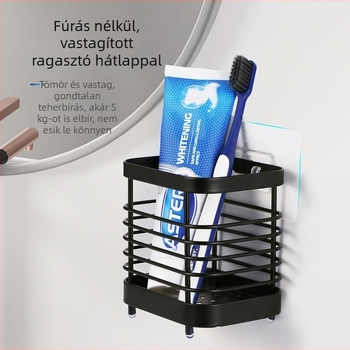Rozsdamentes acélból készült elektromos fogkefetároló, falra szerelhető, fúrás nélkül, drenázs tálcával és fogkrém tartóval