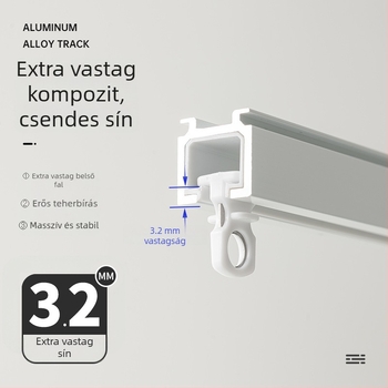 3,2 mm-es alumínium ötvözetű, csendes függönyfutós sín, görgővel, egyenes sín — Zhangsuju