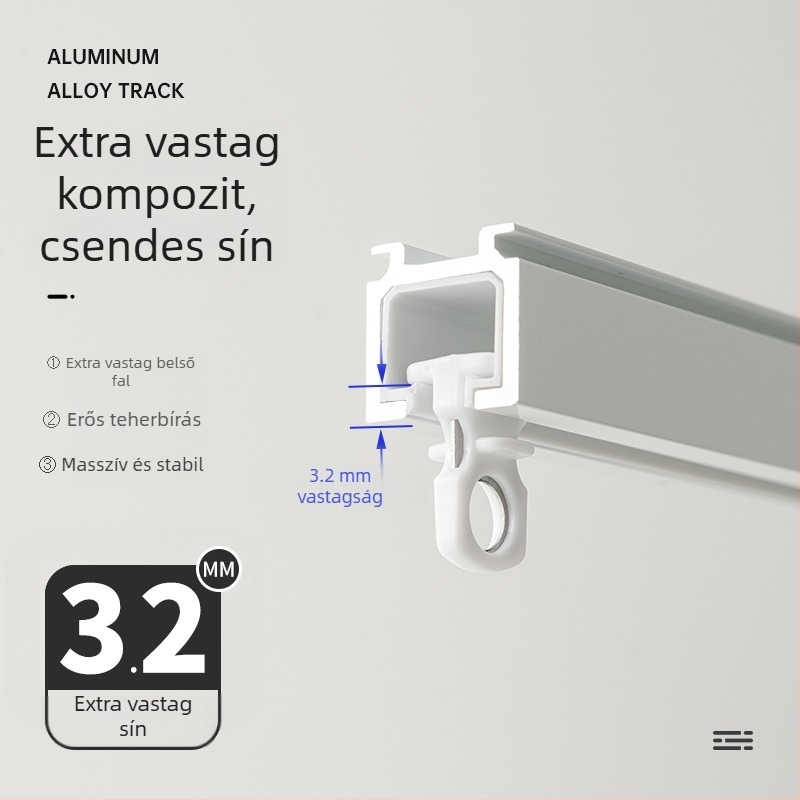3,2 mm-es alumínium ötvözetű, csendes függönyfutós sín, görgővel, egyenes sín — Zhangsuju