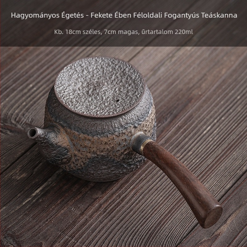 Kerámia Kung Fu teáskanna oldalsó fogantyúval, ebony színű, retro japán stílusú, vas-máz