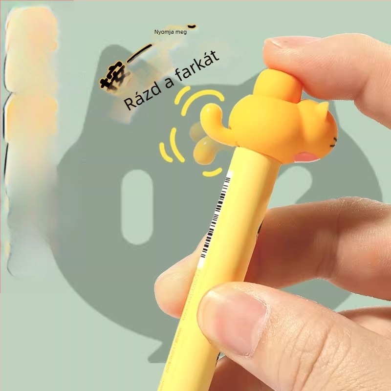 Behúzható zselés toll 0,5 mm, gyorsan száradó, diákoknak, aranyos macska design