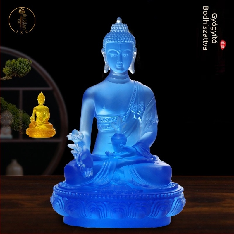 Gyógyító Buddha — tibeti stílusú szobor aranyozott felülettel és mázas felülettel