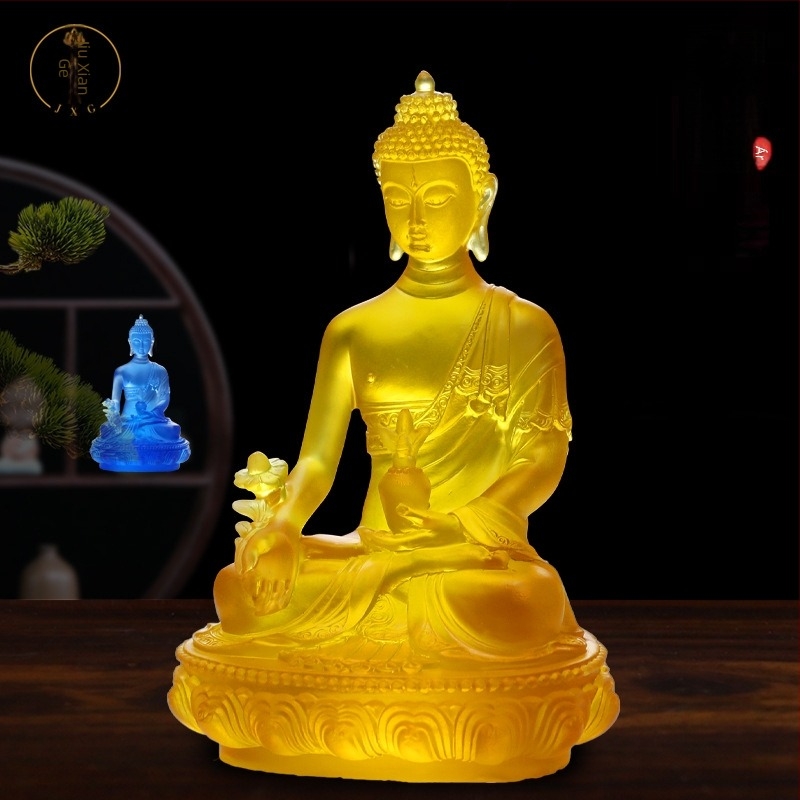 Gyógyító Buddha — tibeti stílusú szobor aranyozott felülettel és mázas felülettel