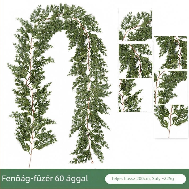 200 cm feletti magasságú mű karácsonyi zöld növény, prémium puha tapintású PE tűk, fenyőágak és rotang dekoráció a szállodák számára