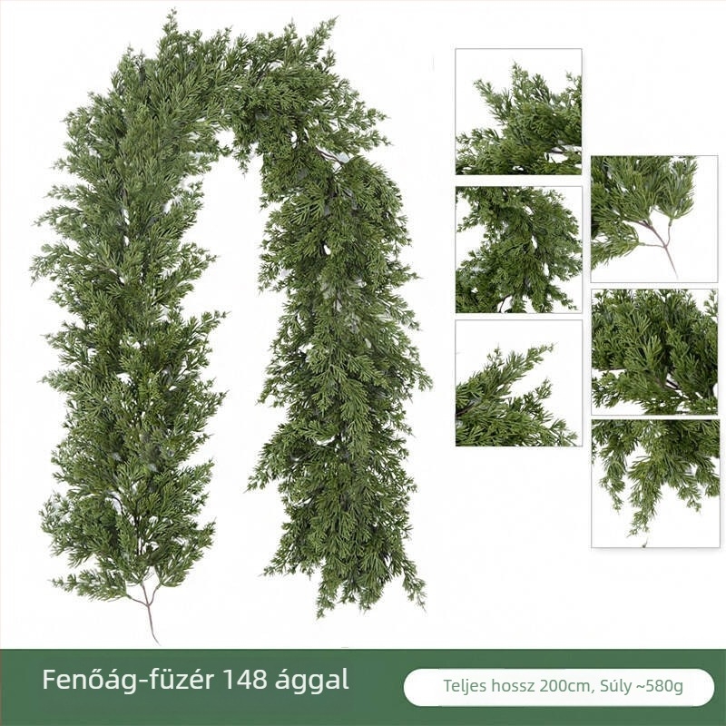 200 cm feletti magasságú mű karácsonyi zöld növény, prémium puha tapintású PE tűk, fenyőágak és rotang dekoráció a szállodák számára
