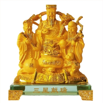 Gazdagság Istene Buddha-szobor idősebb alakú figurával, otthoni és irodai dekorációhoz.