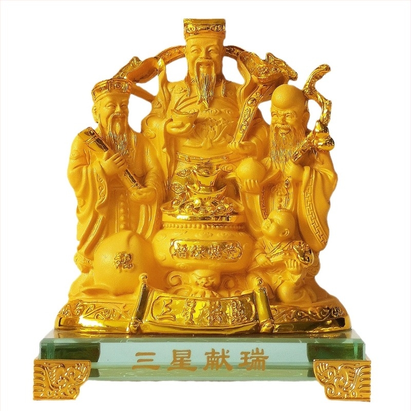 Gazdagság Istene Buddha-szobor idősebb alakú figurával, otthoni és irodai dekorációhoz.