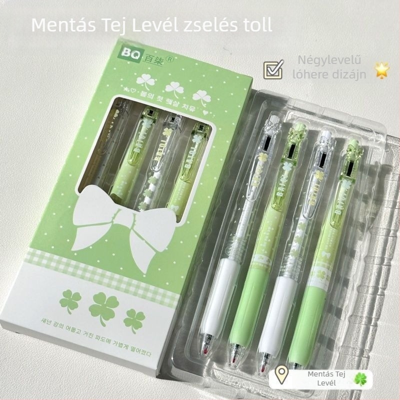 Húzható zselés toll négylevelű lóhere mintával, 0,5 mm, gyorsan száradó, diákok vizsgáira és gyakorlására