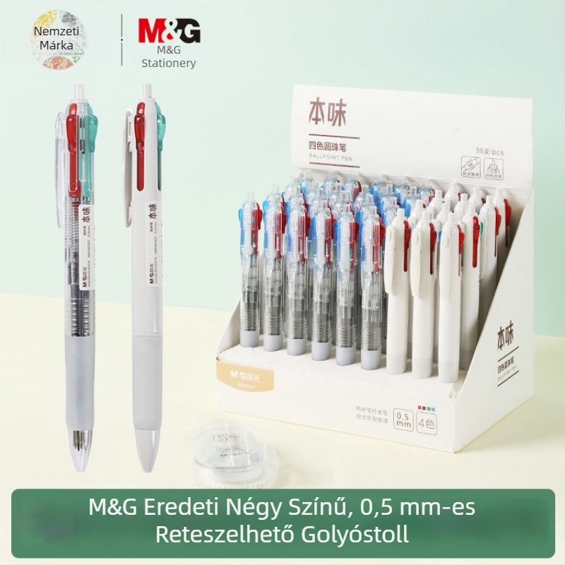 Négy színű golyóstoll nyomógombos mechanikával, 0,5 mm, diákoknak