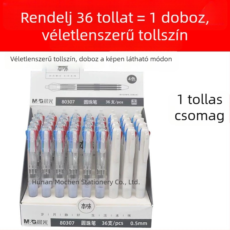 Négy színű golyóstoll nyomógombos mechanikával, 0,5 mm, diákoknak