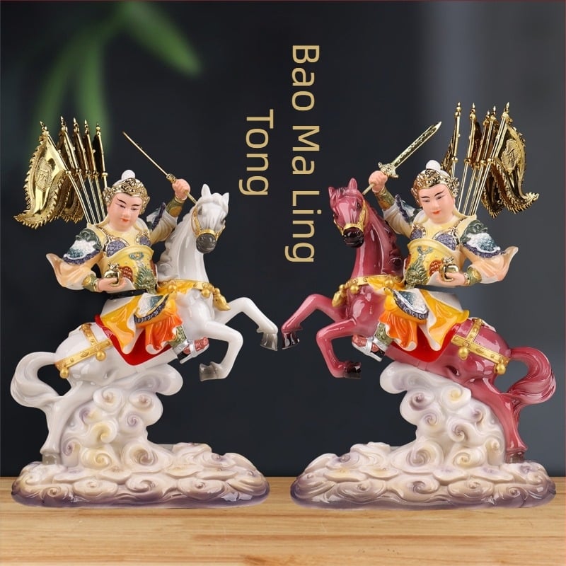 Otthoni tiszteletadásra készült porcelán imitáció ló szobor, Bao Ma tábornok oltárszobra