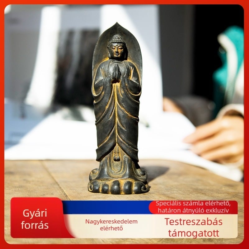 Új kínai-stílusú Zen álló Shakyamuni Buddha kis figurája, kézzel készített asztali oltár dísz
