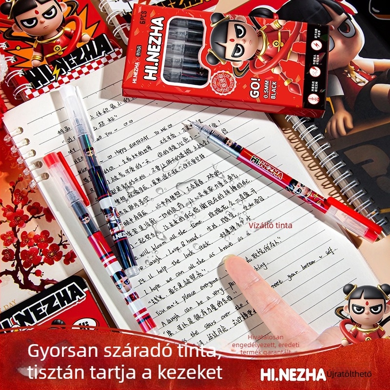 Nezha dobozos zselés toll, gyorsan száradó tinta, elegáns iskolai írószer, kis ajándék