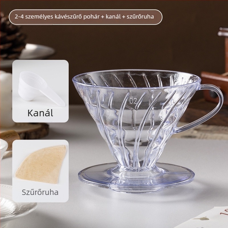 Raktáron: műanyag kávéfőző filteres pohár, átlátszó konus alakú csepegtető kanna megosztáshoz