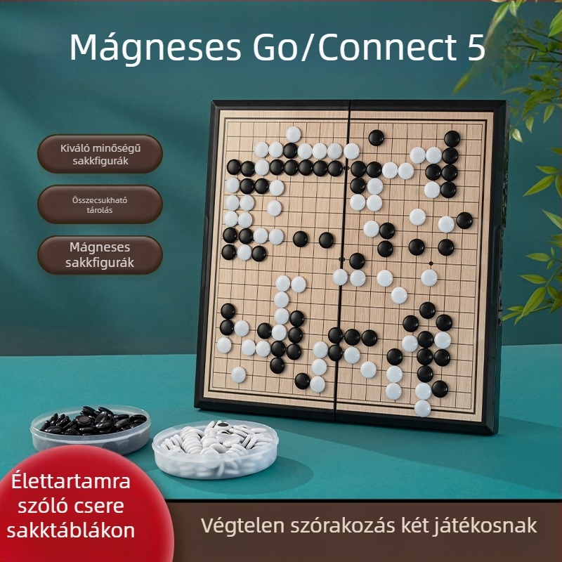 19-vezetésű Go mágneses Gomoku kezdő készlet, hordozható standard táblával és mágneses bábuikkal gyerekeknek