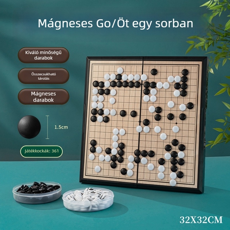 19-vezetésű Go mágneses Gomoku kezdő készlet, hordozható standard táblával és mágneses bábuikkal gyerekeknek