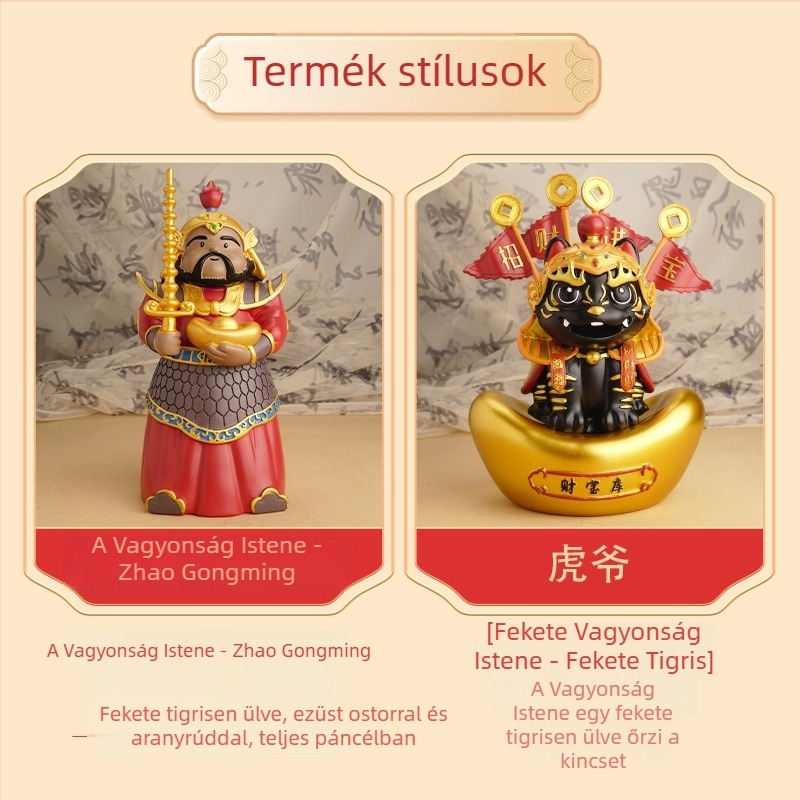 Zhao Gongming – A Vagyon Istene Tigris Lovasával, asztali díszfigura és persely