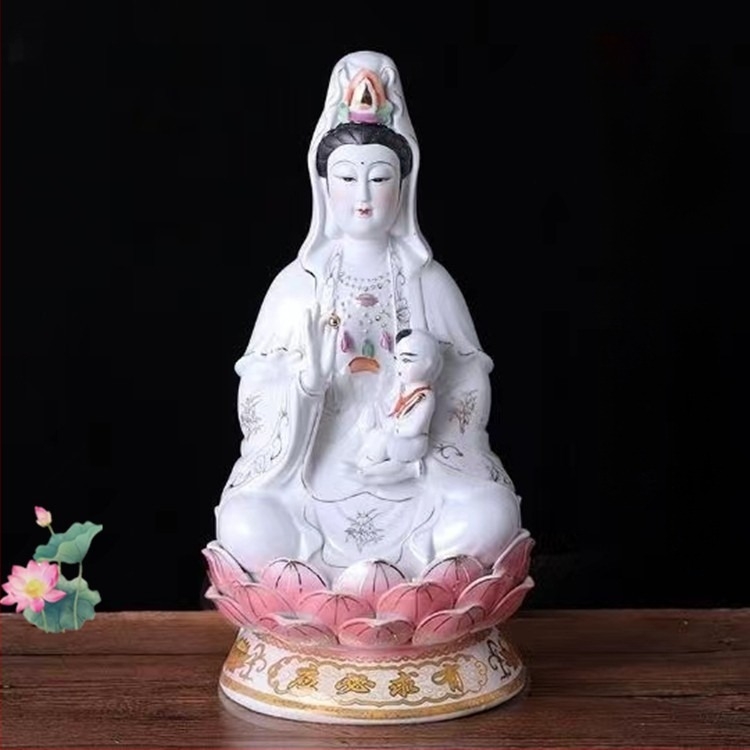 Guanyin Bodhisattva szobor, kerámia, kézzel készített, otthoni használatra, nappali dekoráció