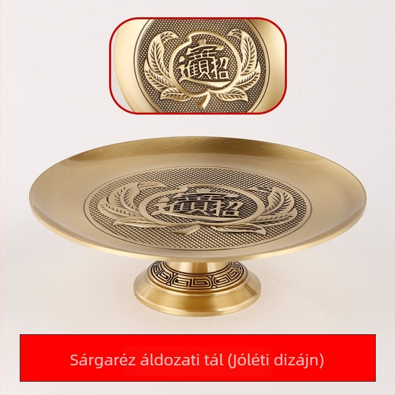 Sárgaréz felajánló tál lótusz, gyümölcs és Buddha-szobor – dísztárgyak