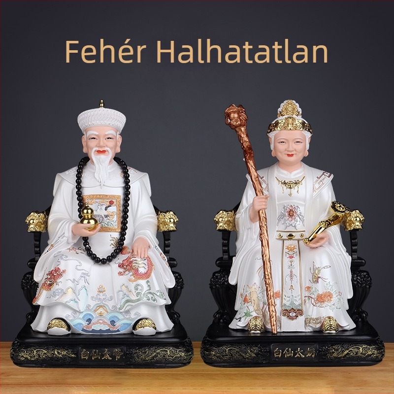 Fehér szentdéd és nagymama szobra gyantából, otthoni oltárhoz, kézzel készített védő dísz hat nagy család számára