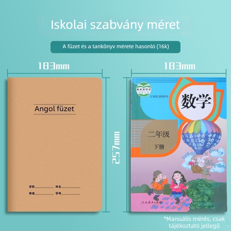 Angol házi feladatfüzet 3-6. osztály, 16K, nagy méret, A5, marhabőrből készült borító, vastagított kiadás