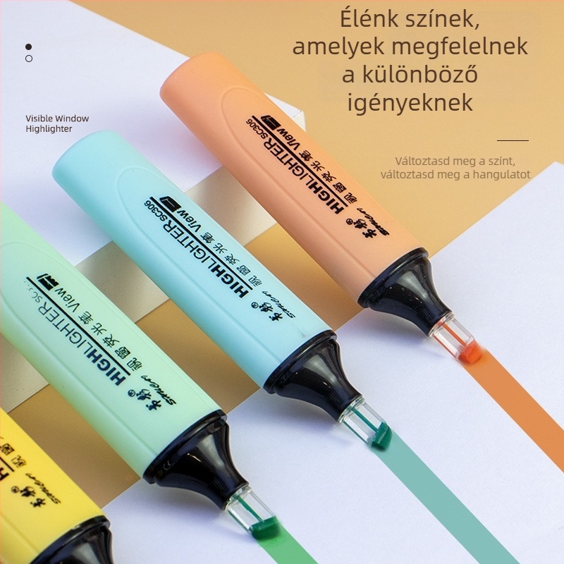 Kristályhegyű kiemelő toll átlátszó végével, 6 színű fluoreszkáló készlet diákoknak