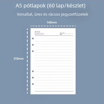 A5-ös 6 lyukas refill belső oldalak, vonalas, vastagabb lapok, 60 lap