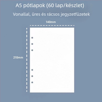 A5-ös 6 lyukas refill belső oldalak, vonalas, vastagabb lapok, 60 lap
