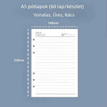 A5-ös 6 lyukas refill belső oldalak, vonalas, vastagabb lapok, 60 lap