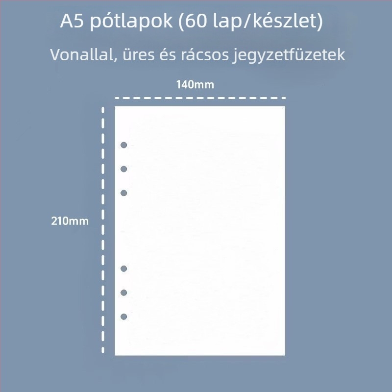 A5-ös 6 lyukas refill belső oldalak, vonalas, vastagabb lapok, 60 lap