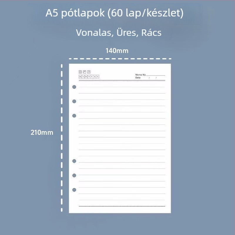 A5-ös 6 lyukas refill belső oldalak, vonalas, vastagabb lapok, 60 lap