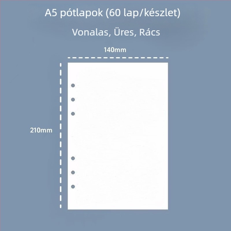 A5-ös 6 lyukas refill belső oldalak, vonalas, vastagabb lapok, 60 lap