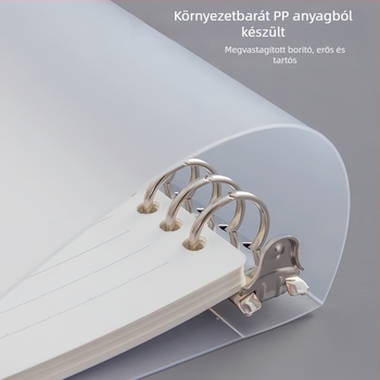 Fém klipekkel ellátott jegyzetfüzet, matt PP burkolattal, A5-ös méret, oldalai rácsos és vízszintes vonalas, spirálhoz cserélhető betét