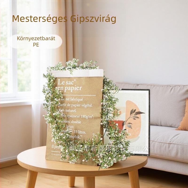 Mesterséges Baby's Breath virágok és zöld indák virágcsokor beltéri nappali dekorációhoz, magasság 100–200 cm