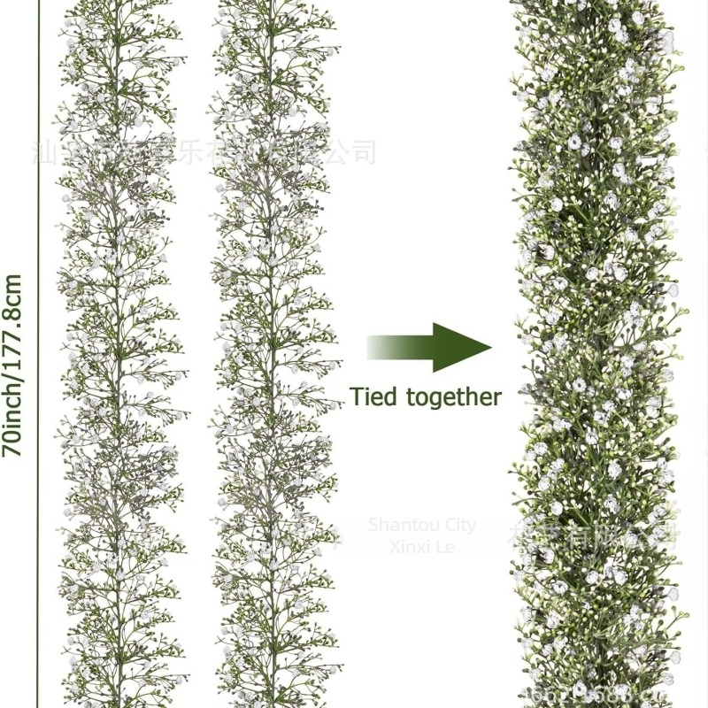 Mesterséges Baby's Breath virágok és zöld indák virágcsokor beltéri nappali dekorációhoz, magasság 100–200 cm