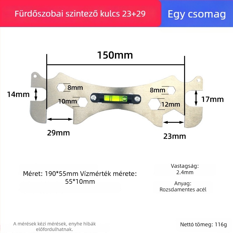 Zuhanyfej szintező hex kulccsal, vastagított görbült lábú csavar, rozsdamentes acél, fürdőszobai szerelési kiegészítők