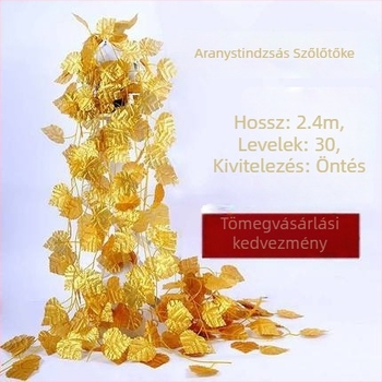 Aranylevelű indák selyemvirágokkal, művirágokkal, arany szőlővel és almákkal, lótuszlevelekkel