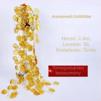 Aranylevelű indák selyemvirágokkal, művirágokkal, arany szőlővel és almákkal, lótuszlevelekkel
