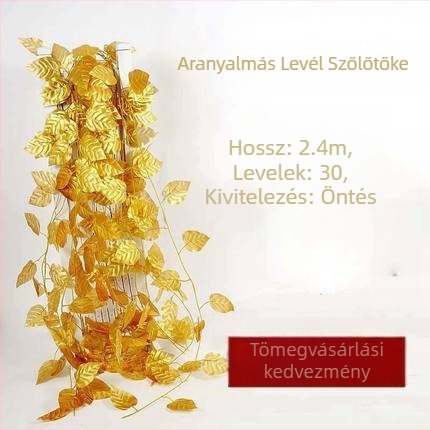 Aranylevelű indák selyemvirágokkal, művirágokkal, arany szőlővel és almákkal, lótuszlevelekkel